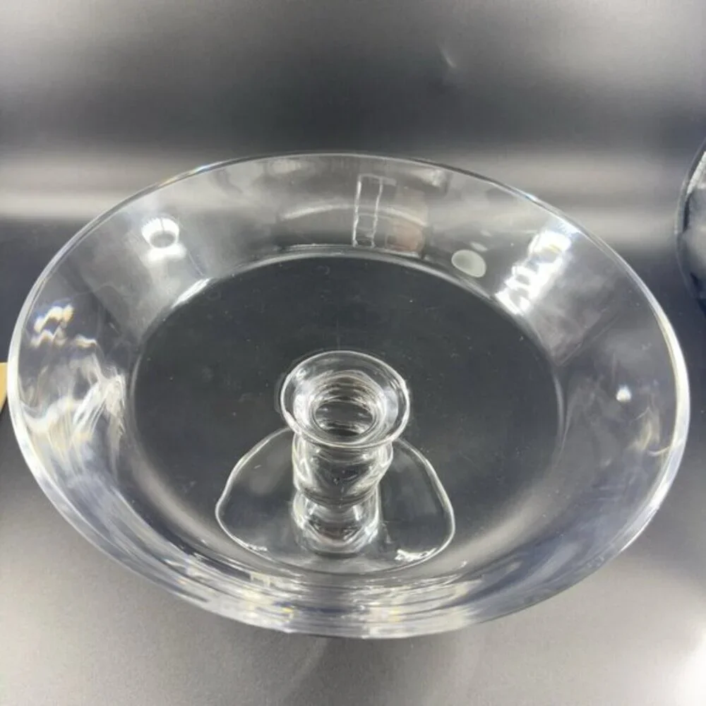 Val St Lambert State Tall Crystal Clear Glass‎ Compote Footed Centerpiece Bowl